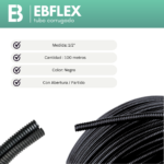 CORRUGADO 1/2  (100 METROS) NEGRO ABIERTO  - EBFLEX