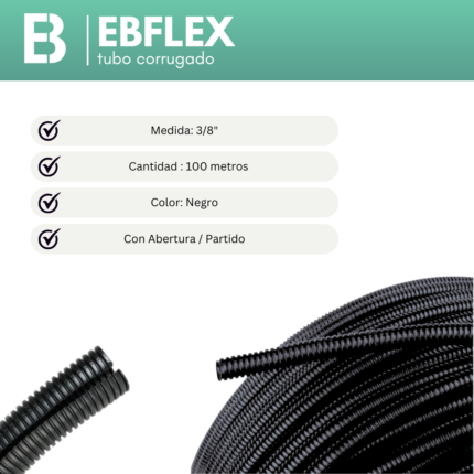 CORRUGADO 3/8 (100 METROS) NEGRO ABIERTO - EBFLEX
